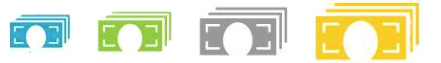 icon images of different stacks of dollar bills with some larger than others.