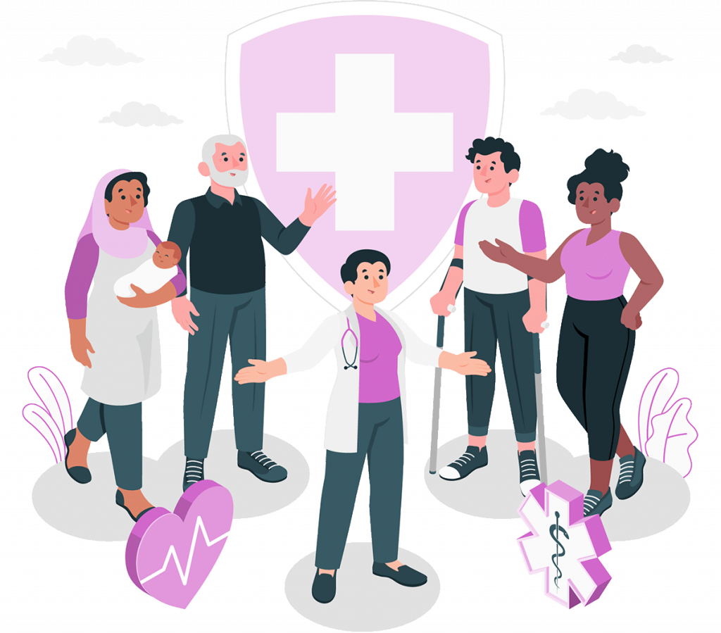 concept graphic illustration showing people from different backgrounds and medical situations all being healthy and taking advantage of the wellness programs provided by Brazos County.