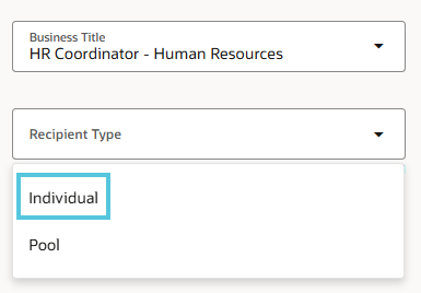 Step10: In the "Recipient Type" field, click on "Individual". Selecting any other option will result in your donation being denied.
