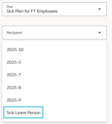 Step 11: In the "Recipient" field, click on Sick Leave Person (choosing any other option will cause an error)
