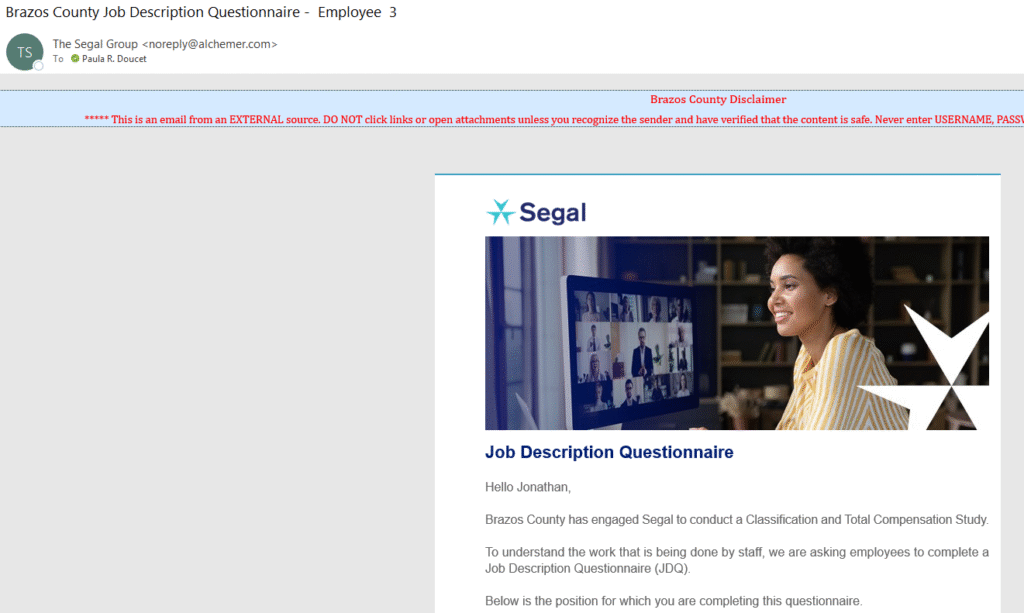 Job description questionnaire example email.