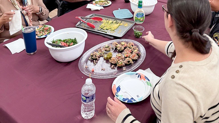 Students enjoy their meal at the Mediterranean cooking class on Dec. 5, 2025.